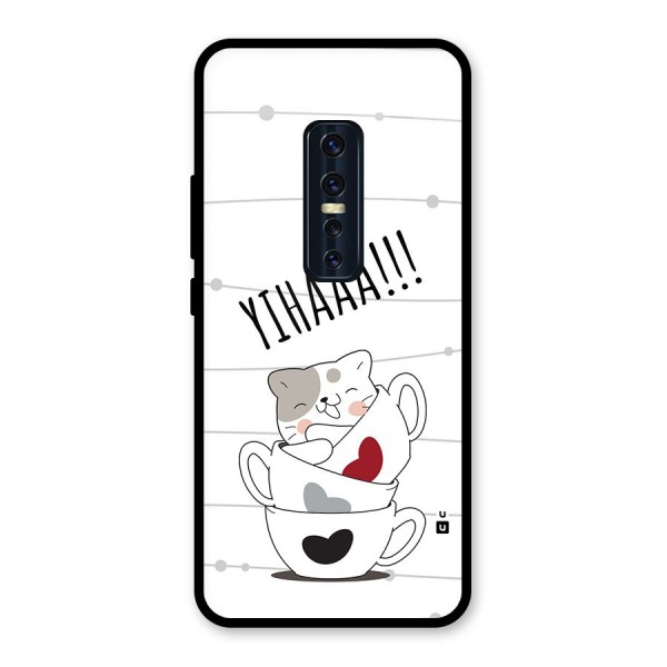 Cute Cat Cup Glass Back Case for Vivo V17 Pro