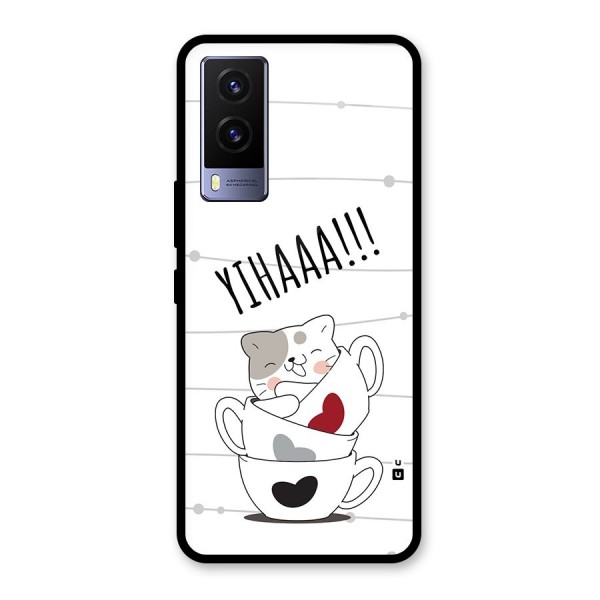 Cute Cat Cup Glass Back Case for Vivo V21e 5G