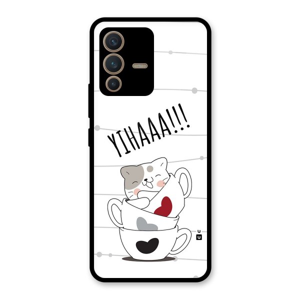 Cute Cat Cup Glass Back Case for Vivo V23 5G