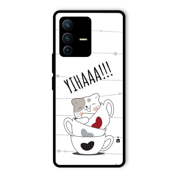 Cute Cat Cup Glass Back Case for Vivo V23 Pro