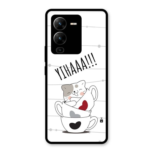 Cute Cat Cup Glass Back Case for Vivo V25 Pro