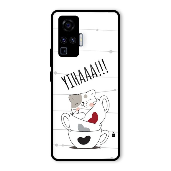 Cute Cat Cup Glass Back Case for Vivo X50 Pro