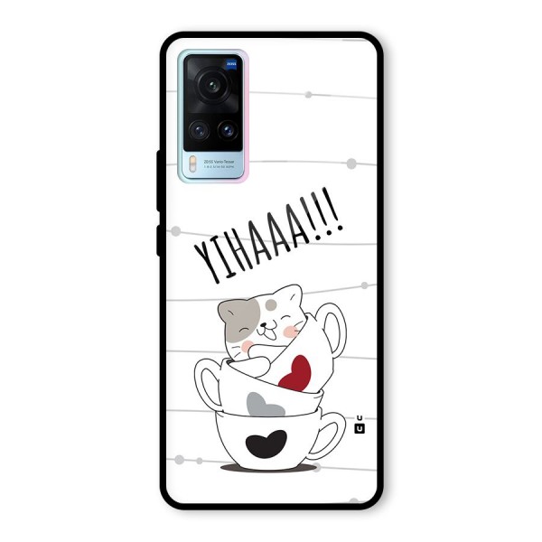 Cute Cat Cup Glass Back Case for Vivo X60