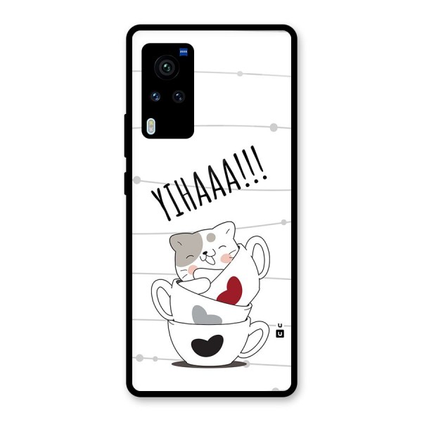 Cute Cat Cup Glass Back Case for Vivo X60 Pro