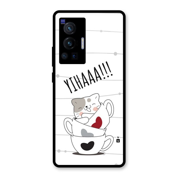 Cute Cat Cup Glass Back Case for Vivo X70 Pro