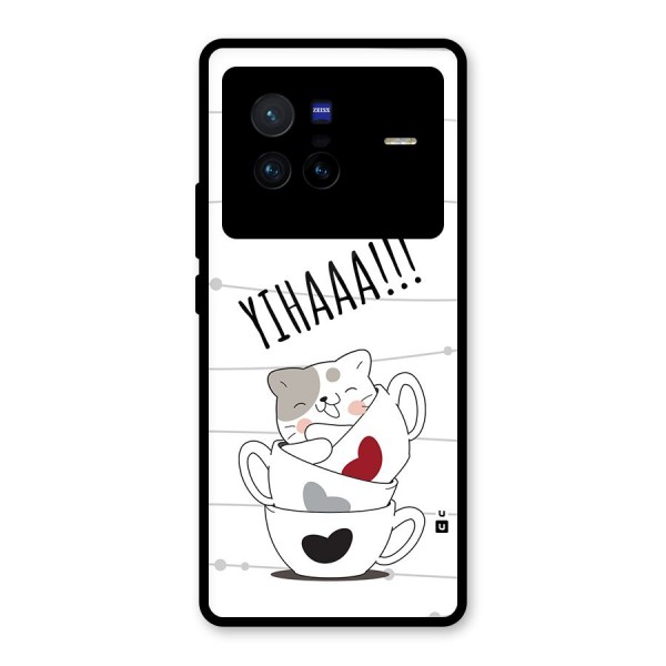 Cute Cat Cup Glass Back Case for Vivo X80