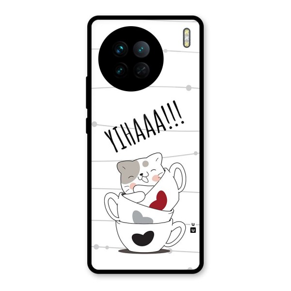 Cute Cat Cup Glass Back Case for Vivo X90