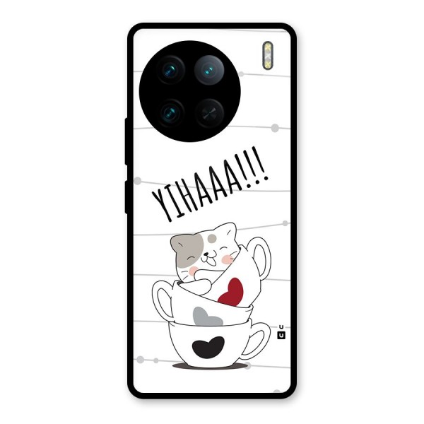 Cute Cat Cup Glass Back Case for Vivo X90 Pro