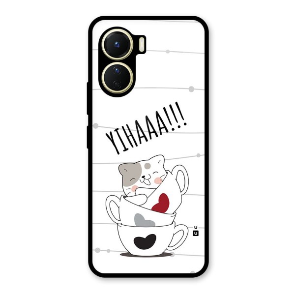 Cute Cat Cup Glass Back Case for Vivo Y16