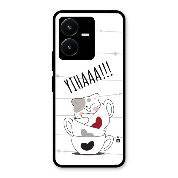 Cute Cat Cup Glass Back Case for Vivo Y22