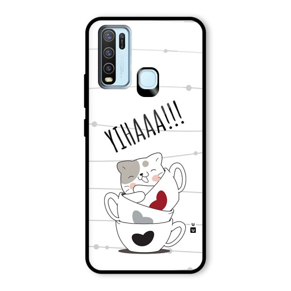 Cute Cat Cup Glass Back Case for Vivo Y30