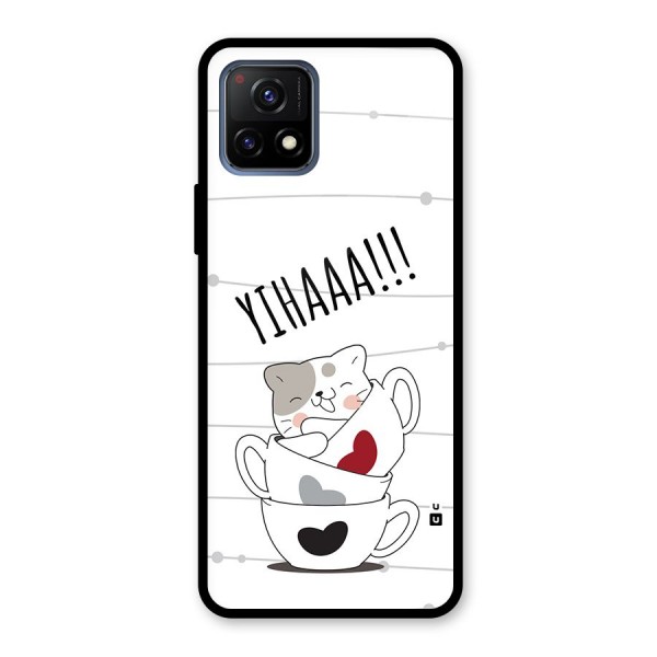 Cute Cat Cup Glass Back Case for Vivo Y72 5G