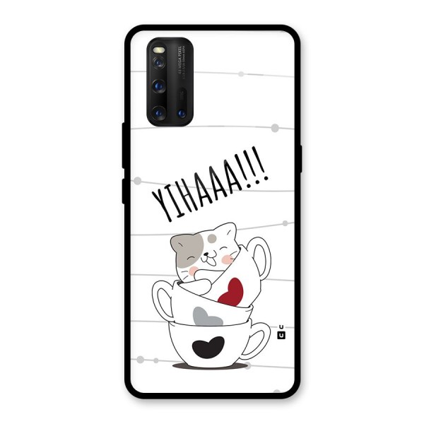 Cute Cat Cup Glass Back Case for Vivo iQOO 3
