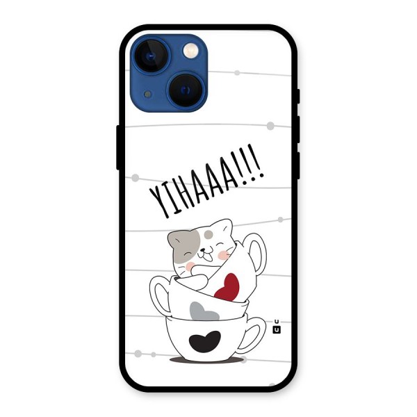 Cute Cat Cup Glass Back Case for iPhone 13 Mini