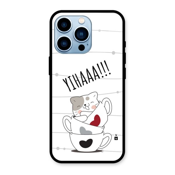 Cute Cat Cup Glass Back Case for iPhone 13 Pro