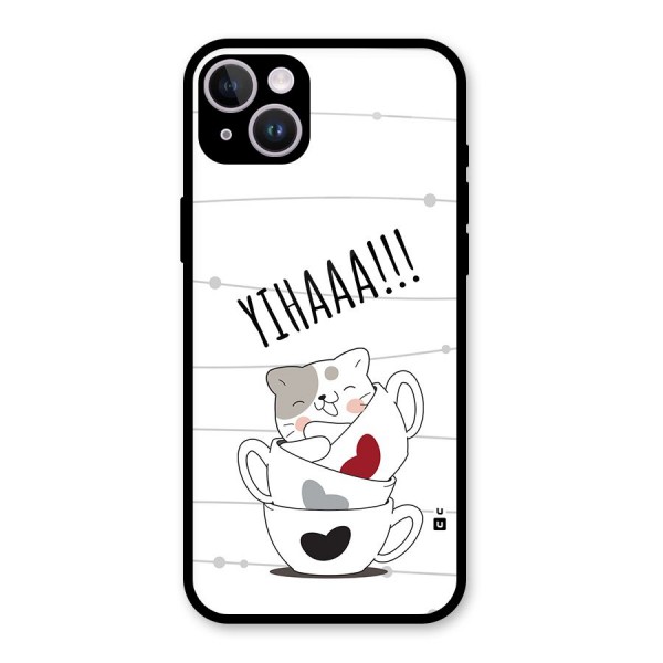 Cute Cat Cup Glass Back Case for iPhone 14 Plus