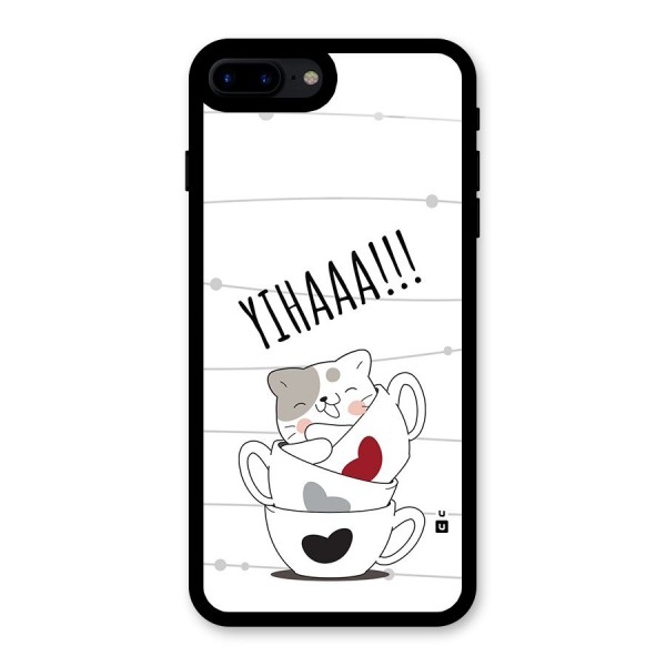 Cute Cat Cup Glass Back Case for iPhone 7 Plus