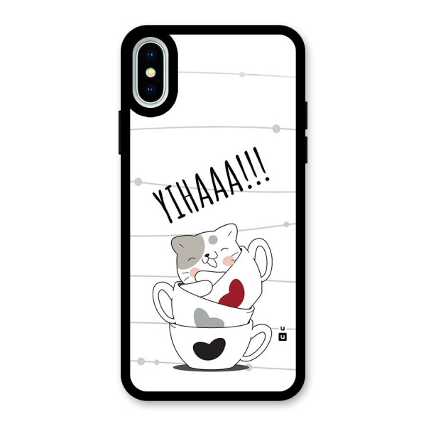 Cute Cat Cup Glass Back Case for iPhone X