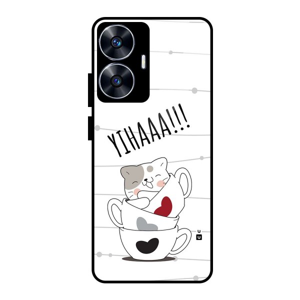 Cute Cat Cup Glass Back Case for realme C55