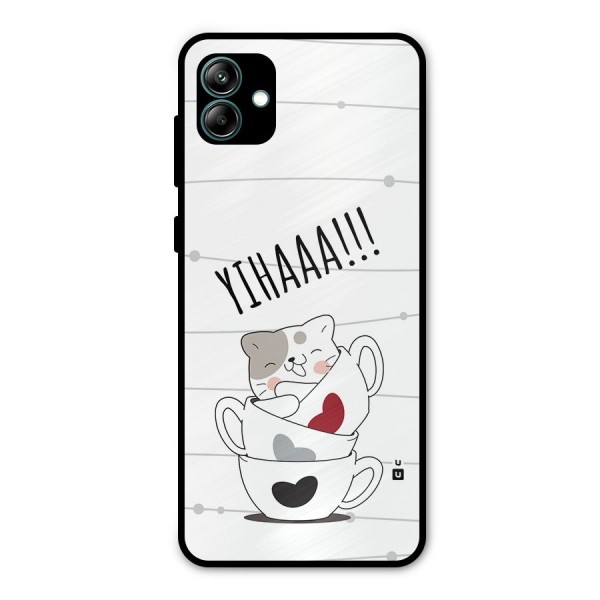 Cute Cat Cup Metal Back Case for Galaxy A04