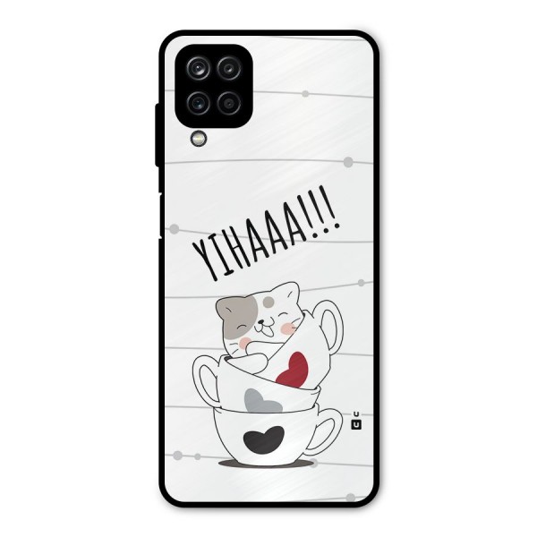 Cute Cat Cup Metal Back Case for Galaxy A12