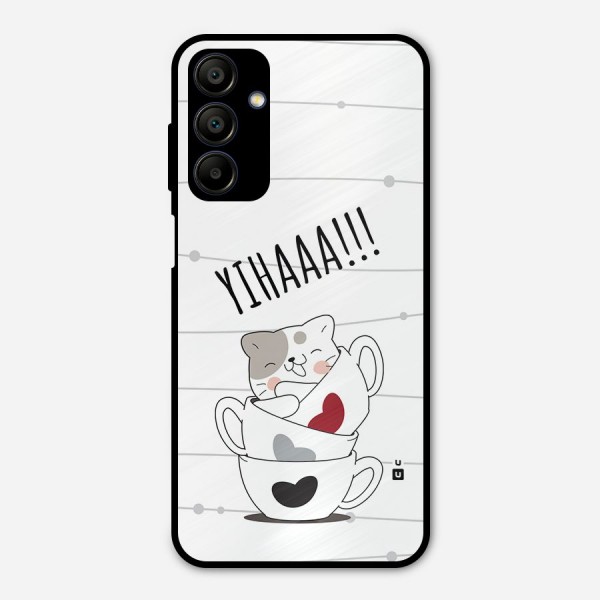 Cute Cat Cup Metal Back Case for Galaxy A15 5G