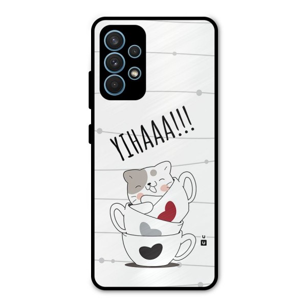 Cute Cat Cup Metal Back Case for Galaxy A32