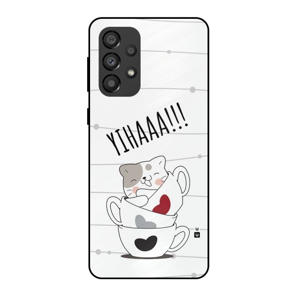 Cute Cat Cup Metal Back Case for Galaxy A33 5G