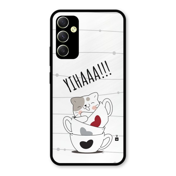 Cute Cat Cup Metal Back Case for Galaxy A34