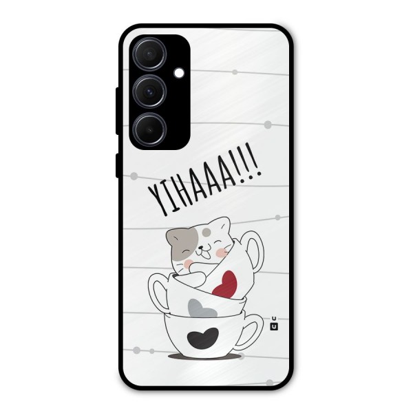 Cute Cat Cup Metal Back Case for Galaxy A35