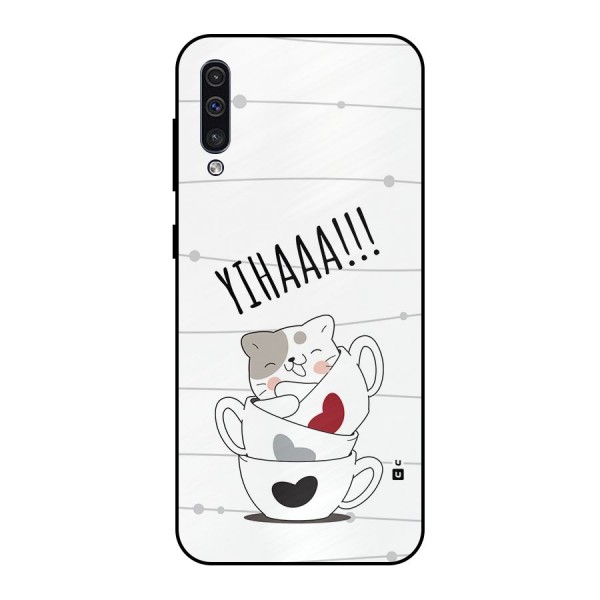 Cute Cat Cup Metal Back Case for Galaxy A50