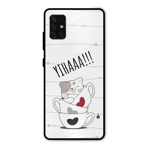 Cute Cat Cup Metal Back Case for Galaxy A51