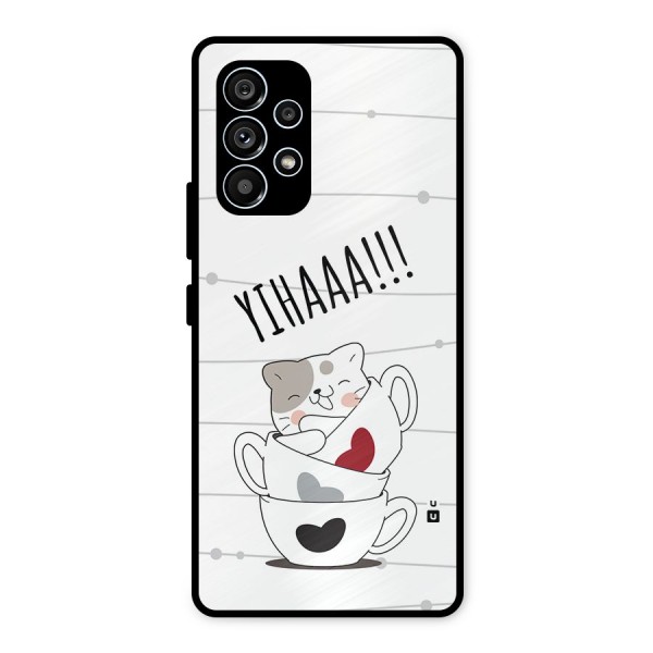 Cute Cat Cup Metal Back Case for Galaxy A53 5G