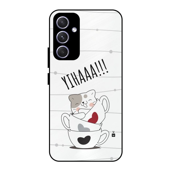 Cute Cat Cup Metal Back Case for Galaxy A54