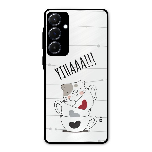 Cute Cat Cup Metal Back Case for Galaxy A55