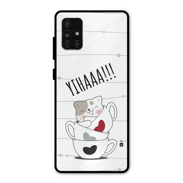 Cute Cat Cup Metal Back Case for Galaxy A71