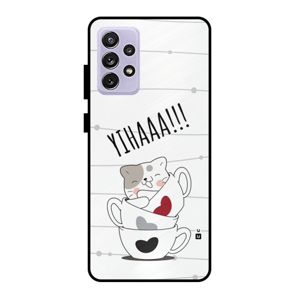 Cute Cat Cup Metal Back Case for Galaxy A72