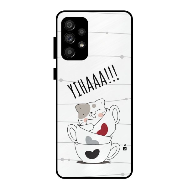 Cute Cat Cup Metal Back Case for Galaxy A73 5G