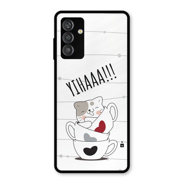 Cute Cat Cup Metal Back Case for Galaxy F13