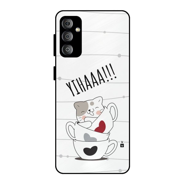 Cute Cat Cup Metal Back Case for Galaxy F23