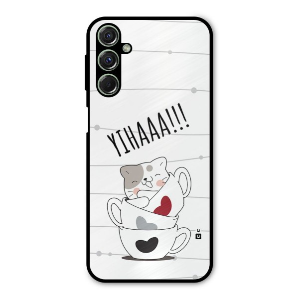 Cute Cat Cup Metal Back Case for Galaxy F34