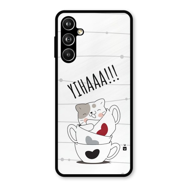 Cute Cat Cup Metal Back Case for Galaxy F54