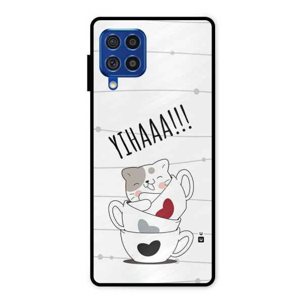 Cute Cat Cup Metal Back Case for Galaxy F62