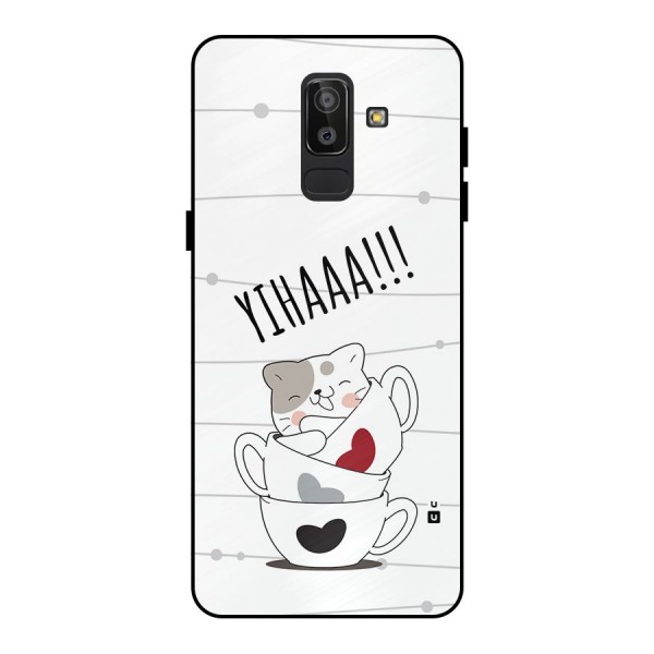 Cute Cat Cup Metal Back Case for Galaxy J8