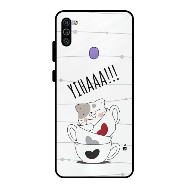 Cute Cat Cup Metal Back Case for Galaxy M11