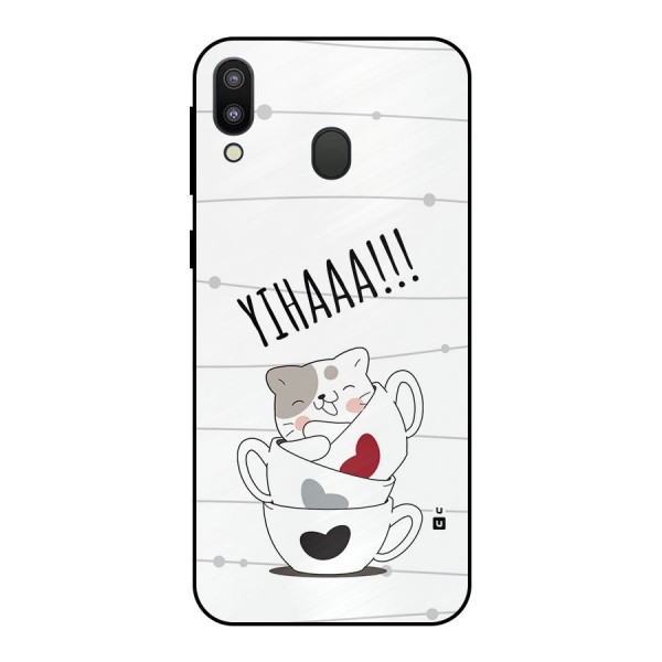 Cute Cat Cup Metal Back Case for Galaxy M20