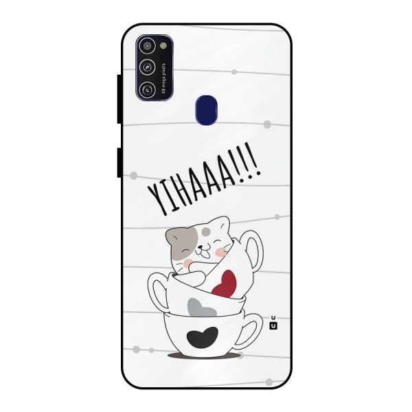 Cute Cat Cup Metal Back Case for Galaxy M21