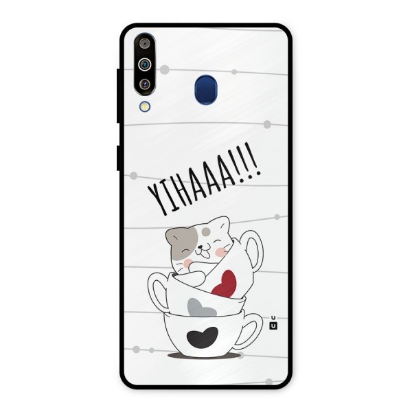 Cute Cat Cup Metal Back Case for Galaxy M30