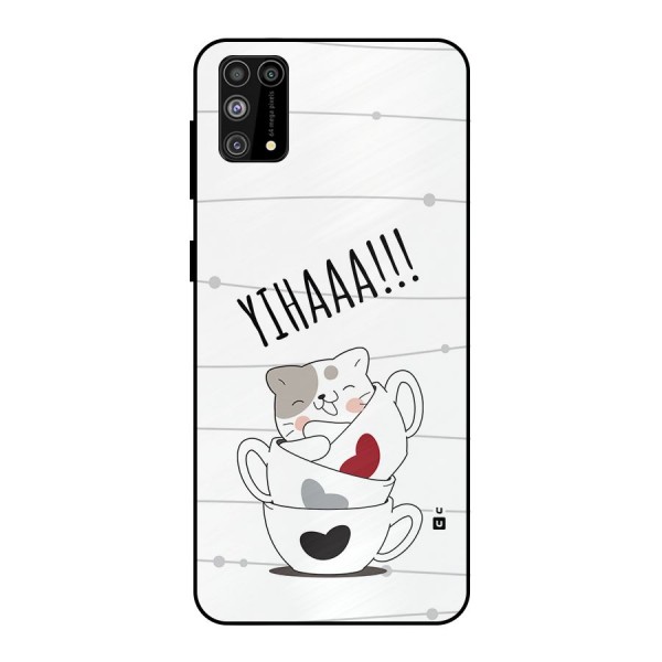 Cute Cat Cup Metal Back Case for Galaxy M31