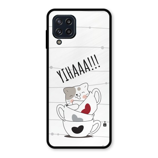 Cute Cat Cup Metal Back Case for Galaxy M32